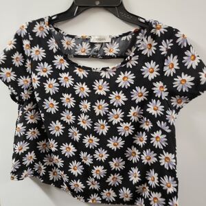 Vintage Black Blouse With Daisies - Size Medium